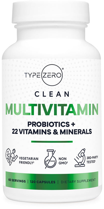 Type Zero Multivitamin Capsules (120 Capsules) (1300 mg) - with Probiotics + 22 Vitamins and Minerals, GMO-Free - Maple Wellness Supplements
