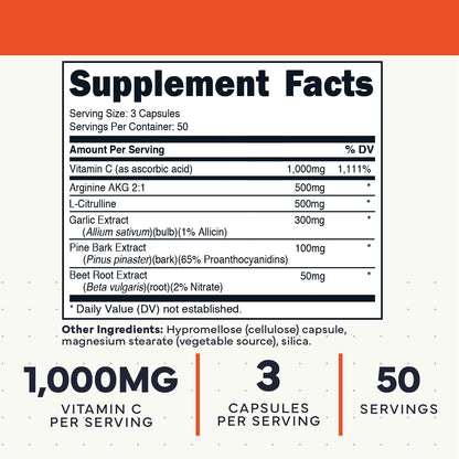 Type Zero Nitric Oxide 6X Booster, 150 Veggie Capsules - Natural Supplement - Beetroot, Arginine AKG, Citrulline, Pine Bark, Garlic & VIT C | Nitrous Oxide - Maple Wellness Supplements