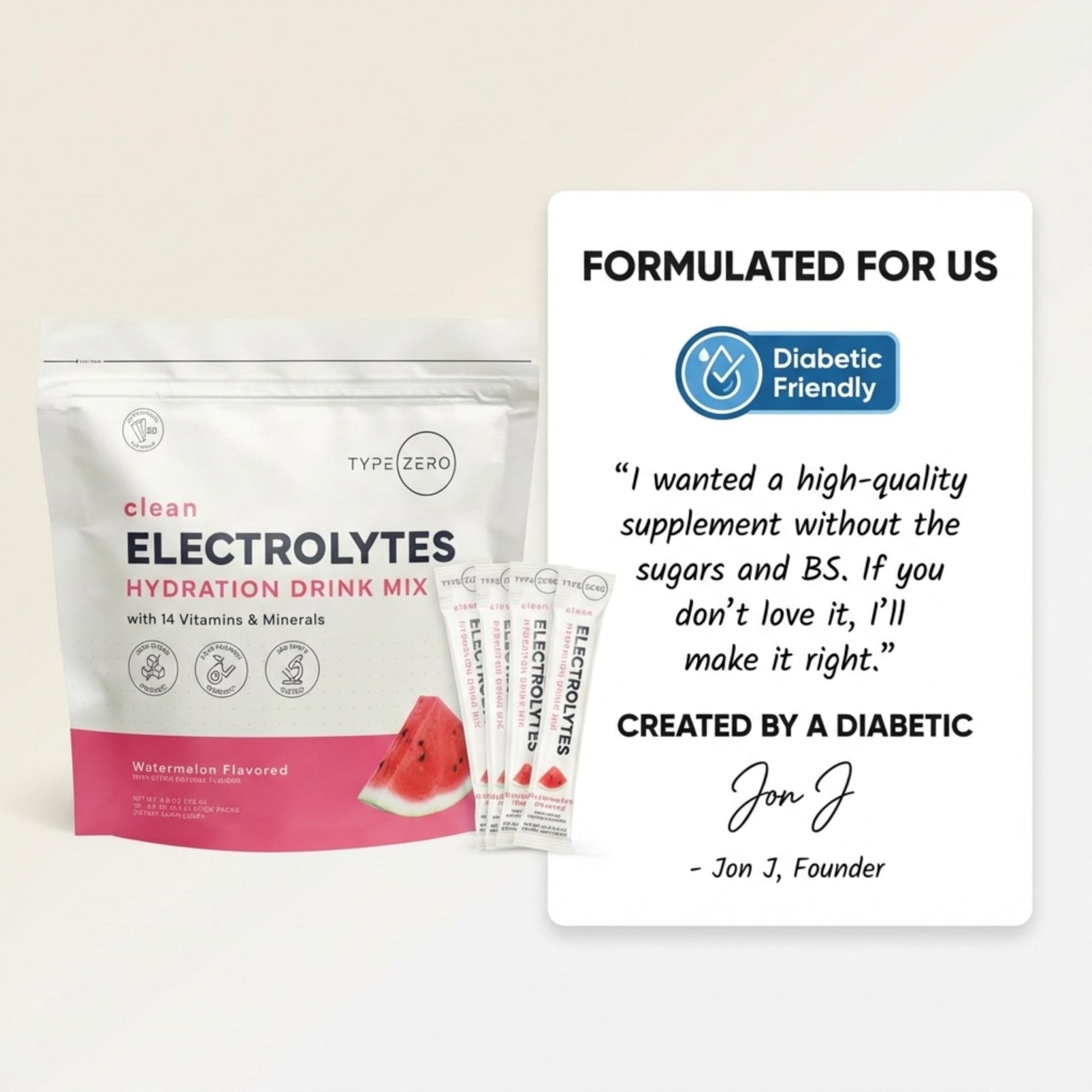Type Zero Sugar Free Electrolytes Powder Packets + Clean Hydration Powder Stick Packs with 14 Vitamins and Minerals - Watermelon Flavor, 30 Servings - Maple Wellness Supplements
