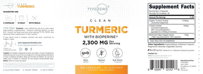 Type Zero Turmeric with Bioperine (120 Capsules) (2300mg per Serving) - GMO Free, Gluten Free, 3rd Party Tested - Maple Wellness Supplements