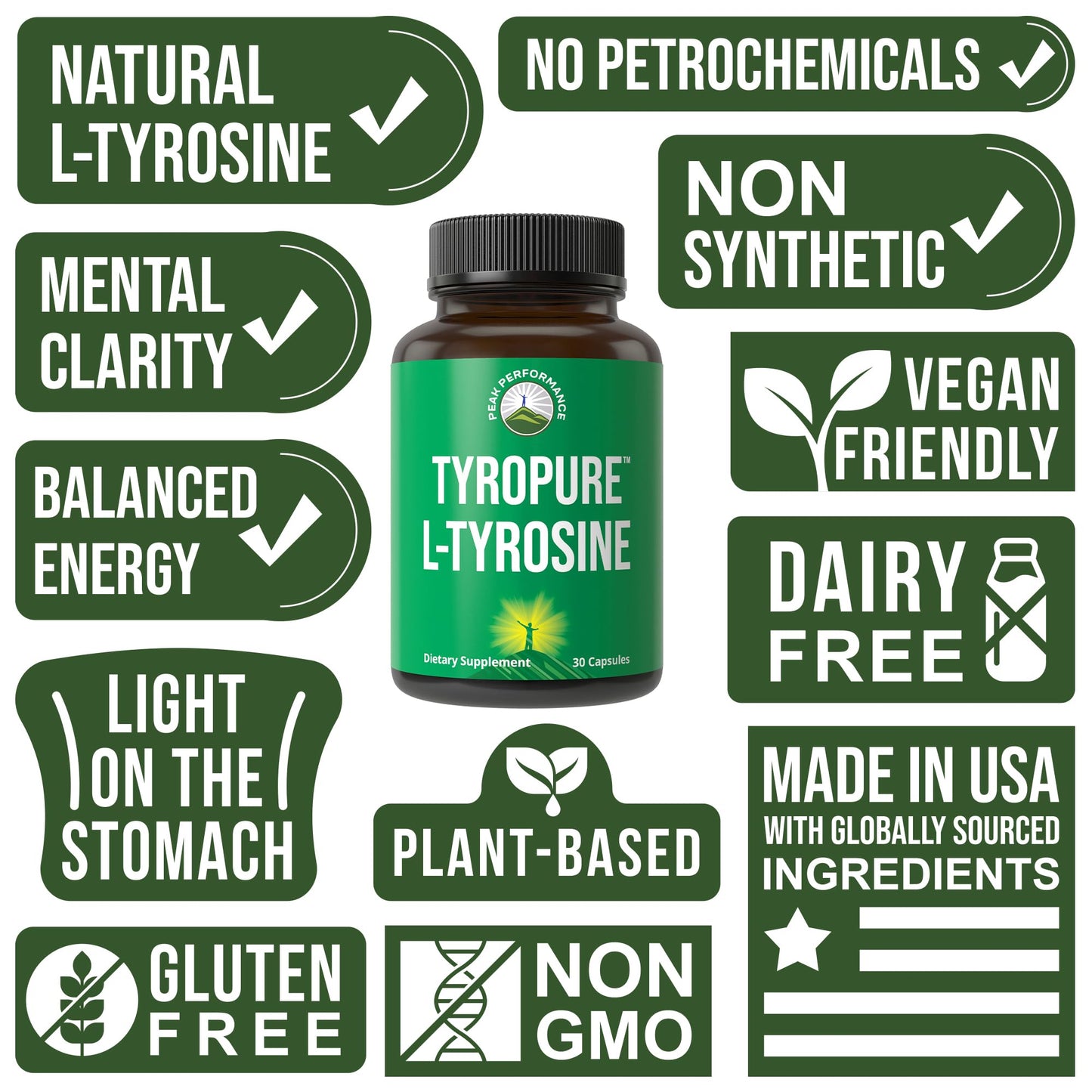 TyroPure L Tyrosine Supplement. More Bioavailable, Cleaner Version of L-Tyrosine. Vegan, Naturally Fermented 500mg Capsules for Mental Clarity, Dopamine. Mood Support for Women and Men - Maple Wellness Supplements