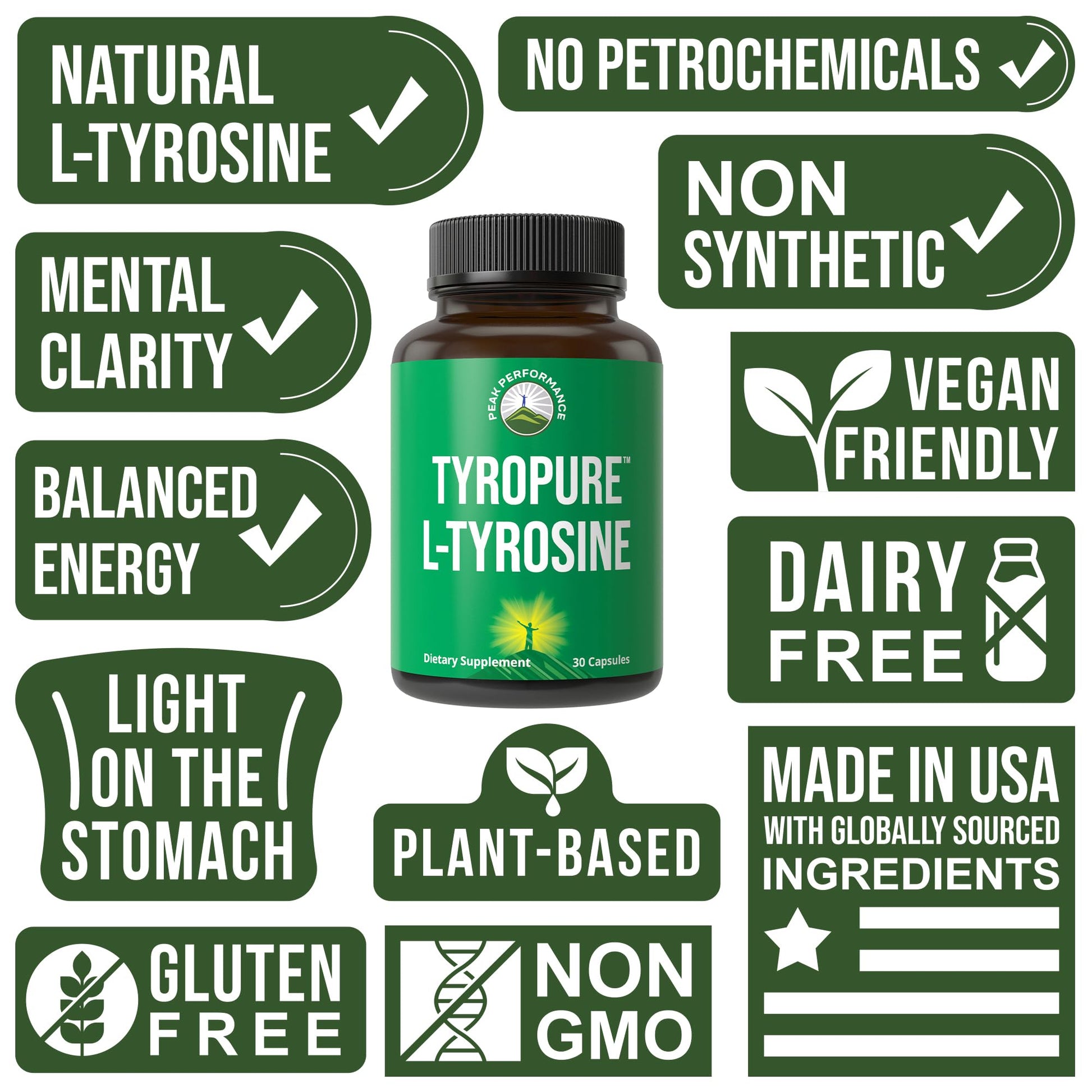 TyroPure L Tyrosine Supplement. More Bioavailable, Cleaner Version of L-Tyrosine. Vegan, Naturally Fermented 500mg Capsules for Mental Clarity, Dopamine. Mood Support for Women and Men - Maple Wellness Supplements