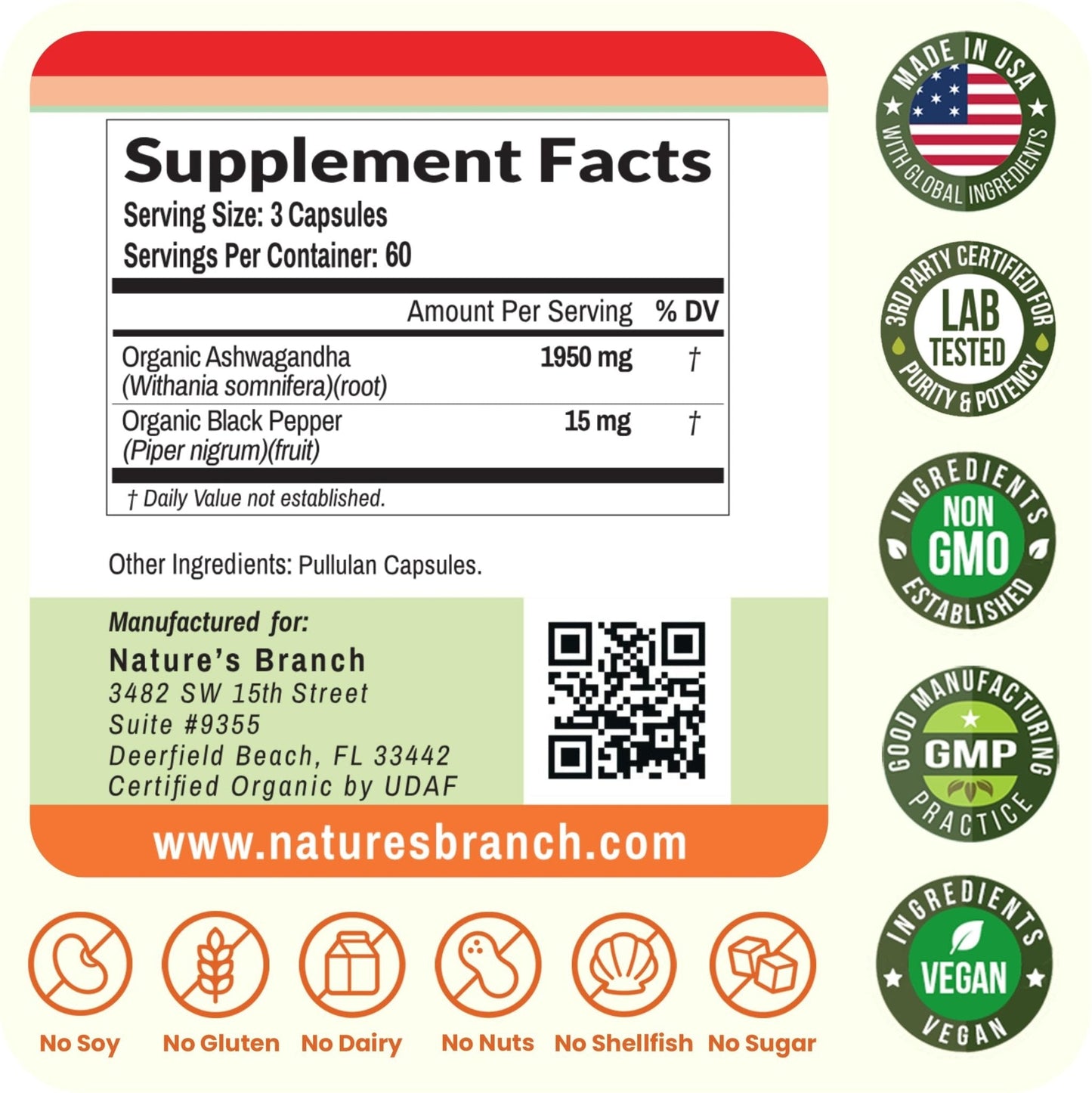 UDAF Certified Organic Ashwagandha with Black Pepper, 1965mg - Extra Strength for Stress, Sleep, Mood, Thyroid, Energy, Hair, Vegan Pure Root Extract Powder Supplement for Men and Women | 180 Capsules - Maple Wellness Supplements