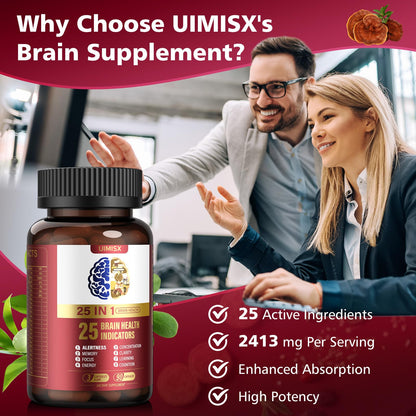 UIMISX Brain Supplement for Mental Alertness, Memory, Focus & Energy, Alpha GPC, Huperzine-A, L-Tyrosine, Phosphatidylserine, Vitamins B6 B12, High Absorption, 90 Capsules - Maple Wellness Supplements