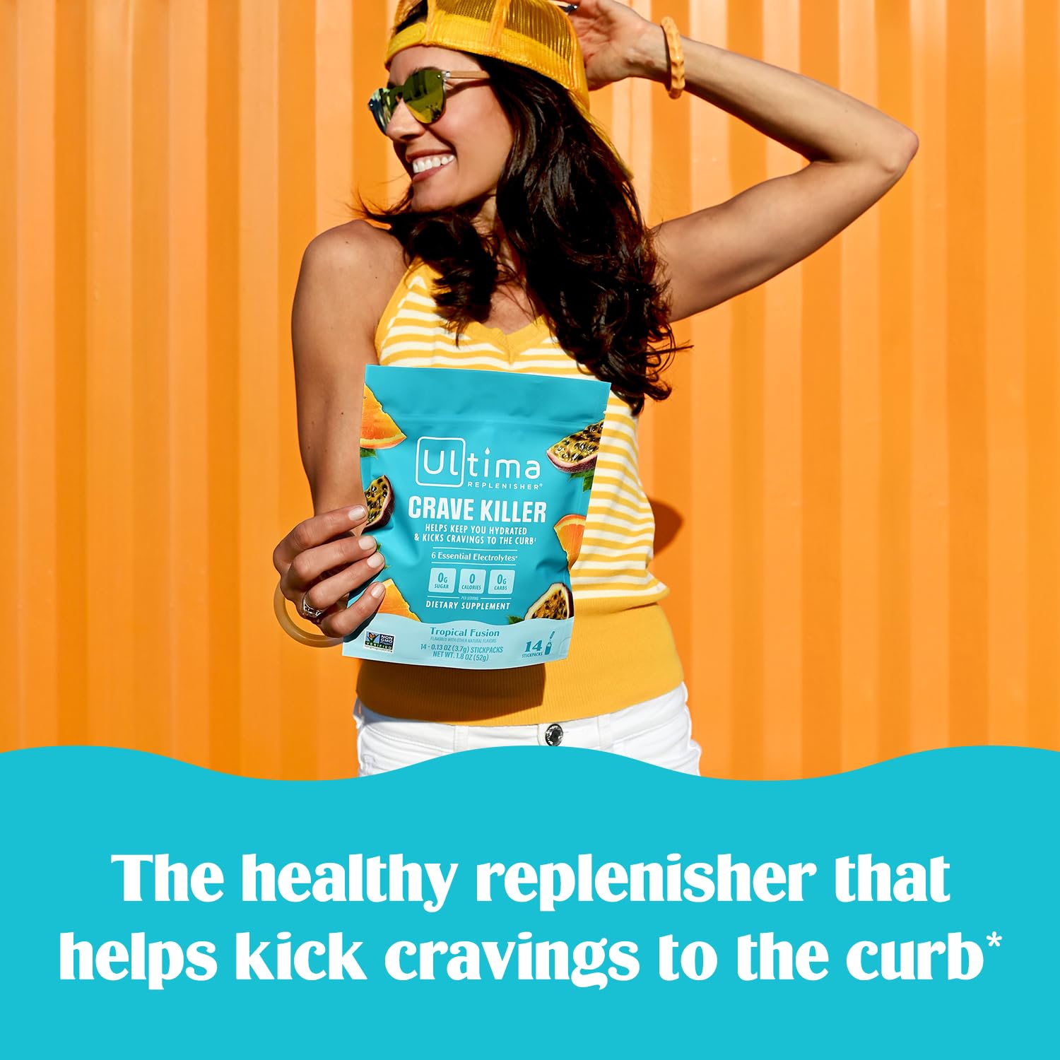 Ultima Replenisher Crave Killer Supplement and Electrolytes Powder – Tropical Fusion, 14 Stickpacks – Hydration Packets that Kick Cravings to The Curb - Maple Wellness Supplements
