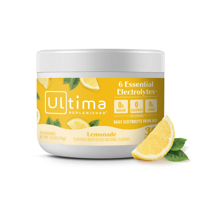 Ultima Replenisher Daily Electrolyte Powder Drink Mix – Lemonade, 30 Servings Canister – Zero Sugar Hydration Powder with 6 Electrolytes & Minerals - Maple Wellness Supplements