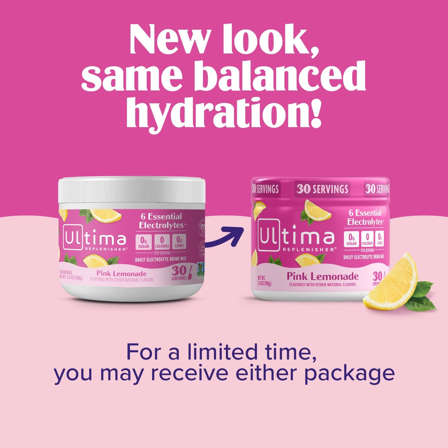 Ultima Replenisher Daily Electrolyte Powder Drink Mix – Pink Lemonade, 30 Servings Canister – Zero Sugar Hydration Powder with 6 Electrolytes & Minerals - Maple Wellness Supplements