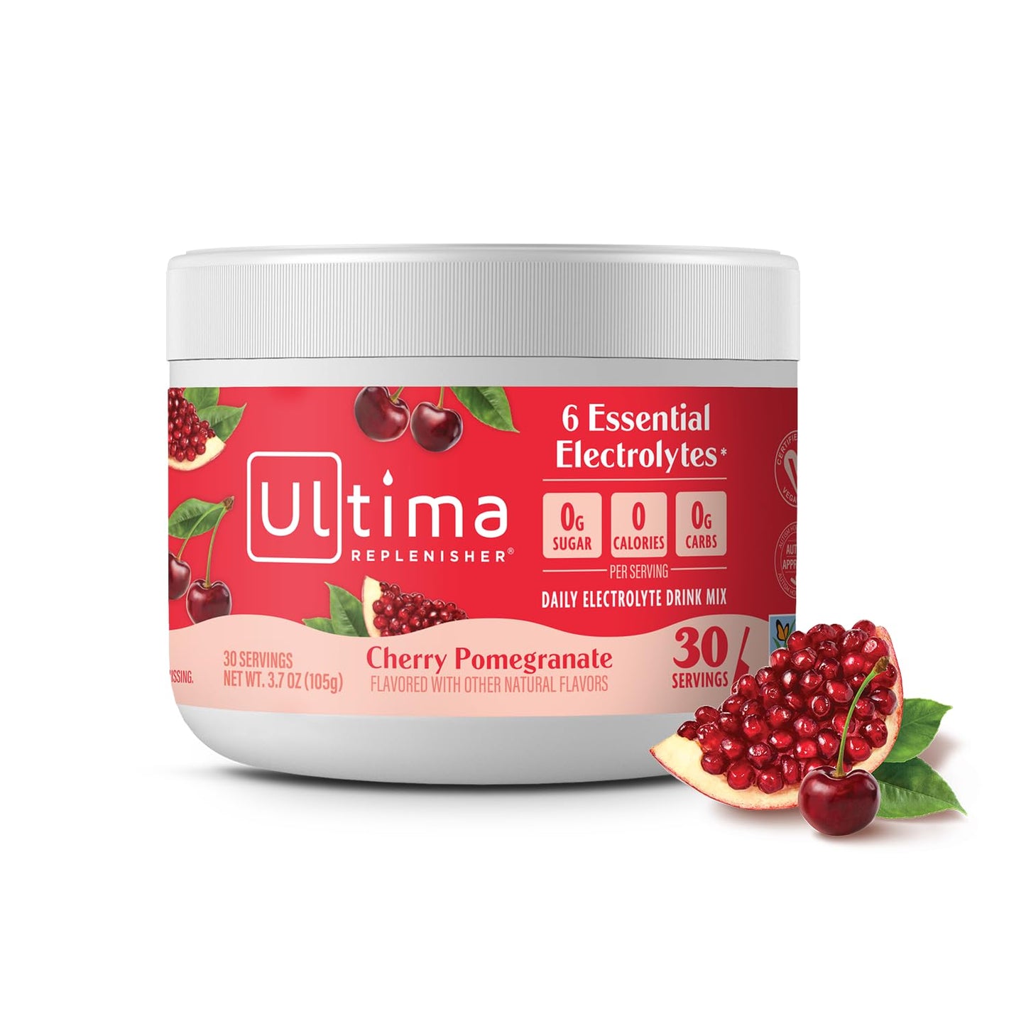Ultima Replenisher Daily Electrolyte Powder Drink Mix – Sugar Free – Cherry Pomegranate, 30 Servings – Hydration Powder with 6 Electrolytes - Maple Wellness Supplements