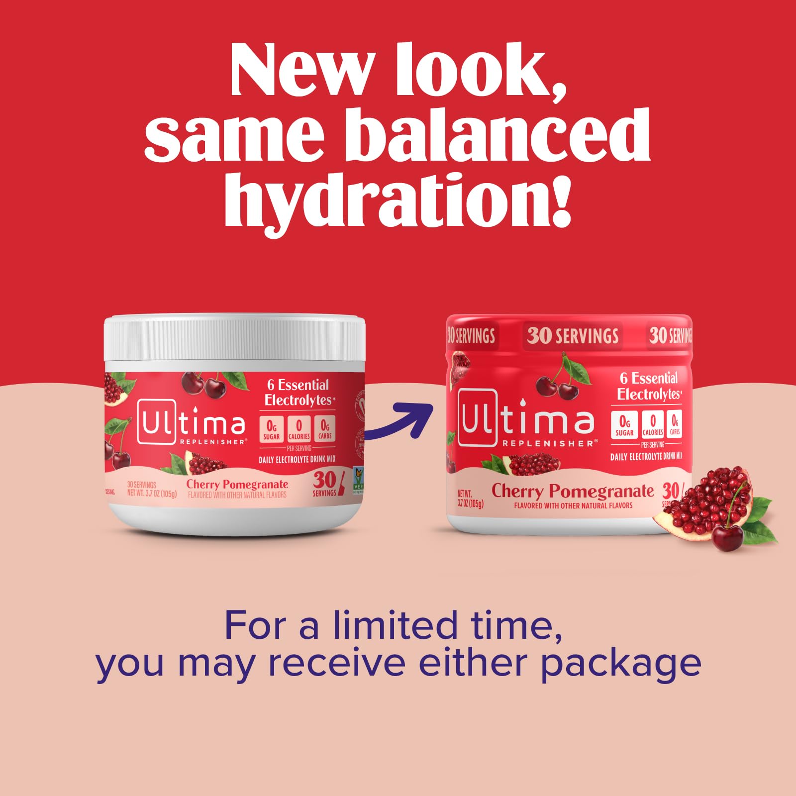 Ultima Replenisher Daily Electrolyte Powder Drink Mix – Sugar Free – Cherry Pomegranate, 30 Servings – Hydration Powder with 6 Electrolytes - Maple Wellness Supplements