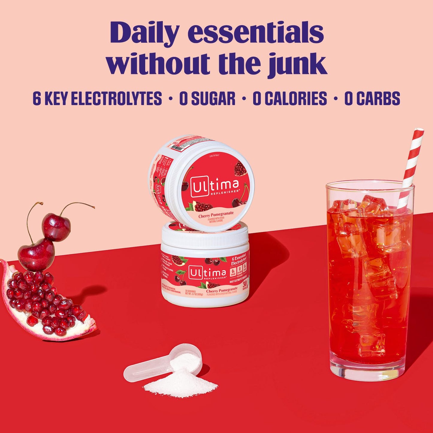 Ultima Replenisher Daily Electrolyte Powder Drink Mix – Sugar Free – Cherry Pomegranate, 30 Servings – Hydration Powder with 6 Electrolytes - Maple Wellness Supplements