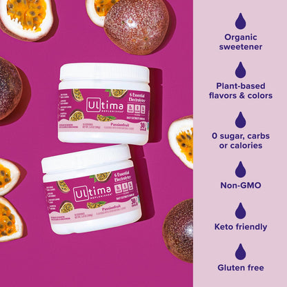 Ultima Replenisher Daily Electrolyte Powder Drink Mix – Sugar Free – Passionfruit, 30 Servings – Hydration Powder with 6 Key Electrolytes - Maple Wellness Supplements
