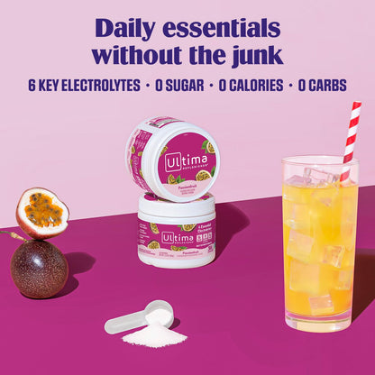 Ultima Replenisher Daily Electrolyte Powder Drink Mix – Sugar Free – Passionfruit, 30 Servings – Hydration Powder with 6 Key Electrolytes - Maple Wellness Supplements