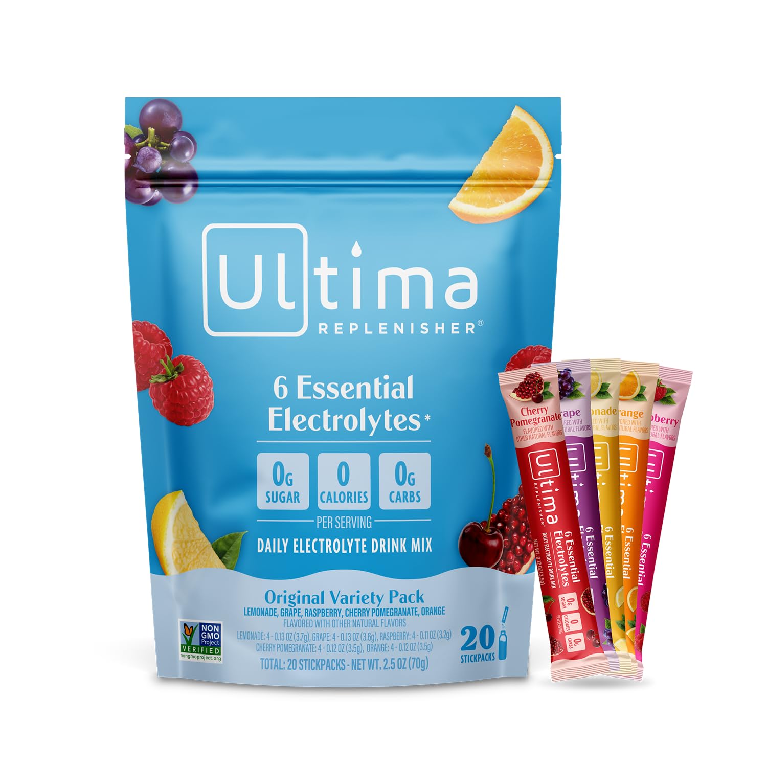 Ultima Replenisher Daily Electrolyte Powder – Original Variety Pack, 20 Stickpacks – Zero Sugar Hydration Packets with 6 Electrolytes and Minerals – Sugar Free - Maple Wellness Supplements