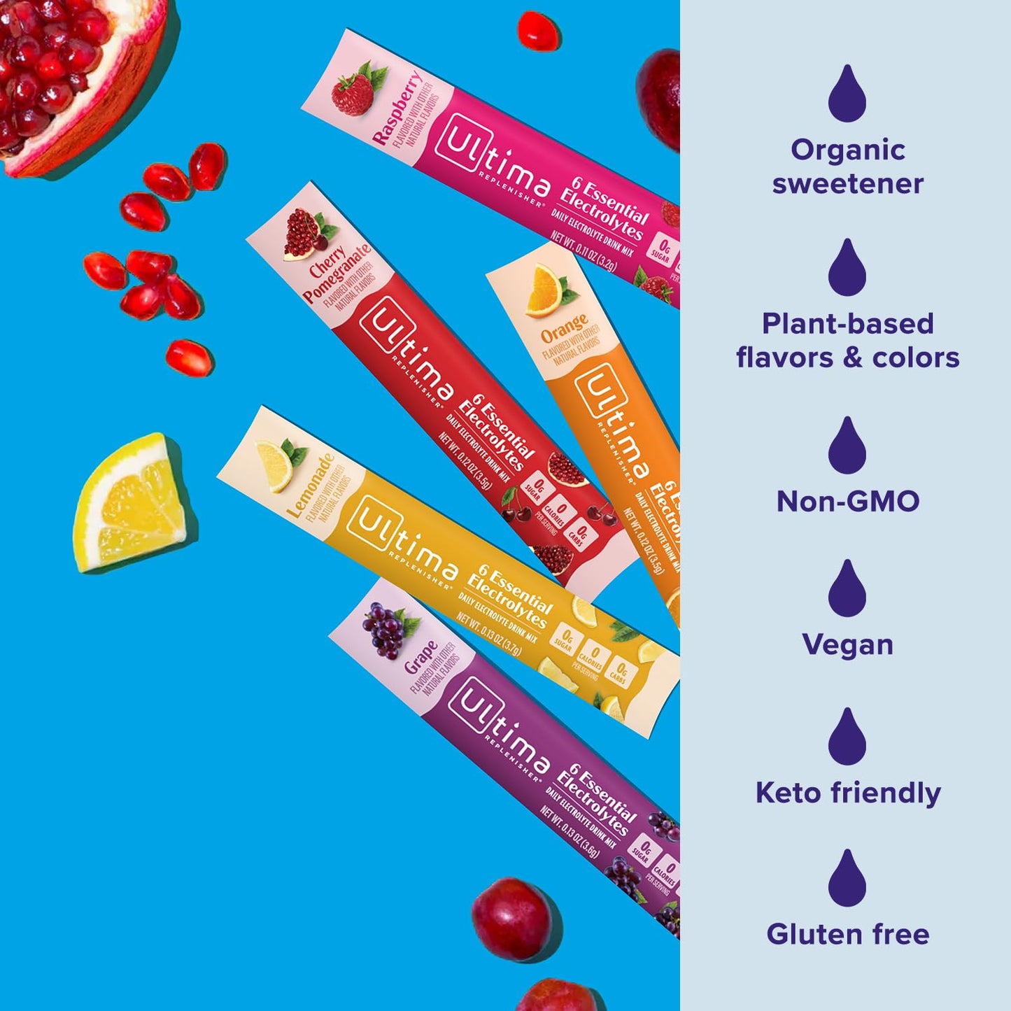 Ultima Replenisher Daily Electrolyte Powder – Original Variety Pack, 20 Stickpacks – Zero Sugar Hydration Packets with 6 Electrolytes and Minerals – Sugar Free - Maple Wellness Supplements