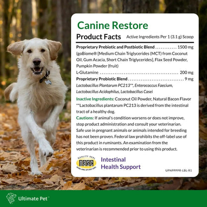 Ultimate Pet Nutrition Canine Restore, Gut Health Supplement with Prebiotics, Probiotics, & Postbiotics for Digestive Health & Immunity Support, Vet Formulated Powder Food Topper - Maple Wellness Supplements