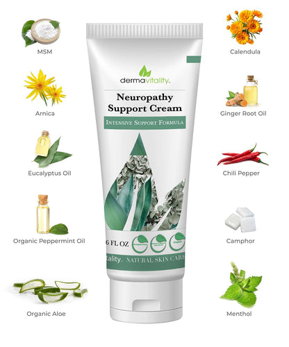 UltimateVitality Neuropathy Support Cream – Natural Organic Cream for Feet, Hands, Legs, Toes Includes Arnica, Capsicum Frutescens Fruit Extract, Peppermint a Ginger - 6 Ounces - Maple Wellness Supplements