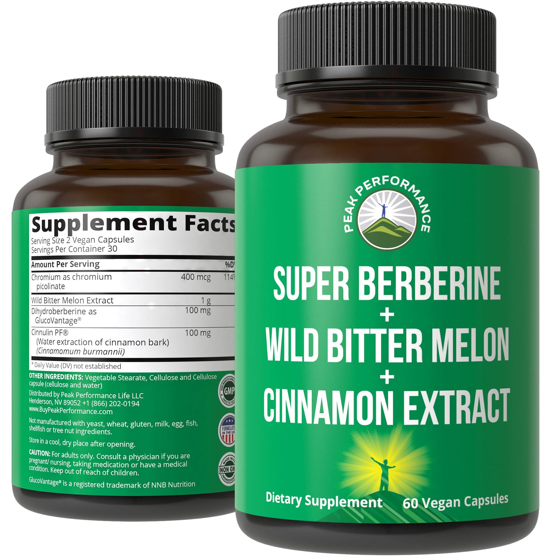 Ultra High Strength 4-in-1 Super Berberine Patented GlucoVantage + Wild Bitter Melon + Cinnamon Extract + Chromium Picolinate Vegan Capsules. Great Supplement to Support After-Meal Spikes and Energy - Maple Wellness Supplements