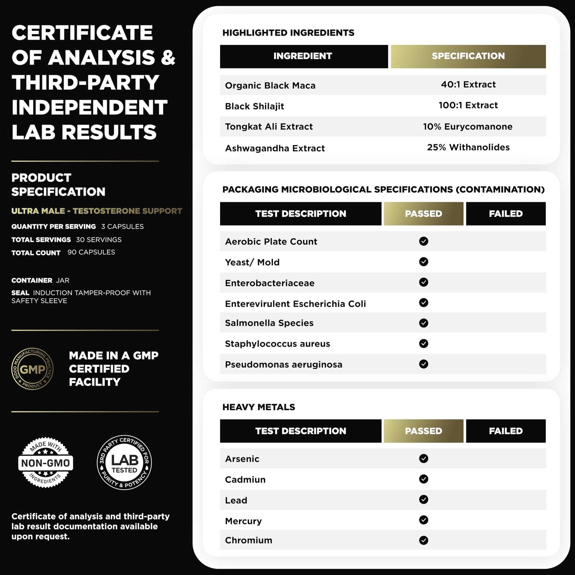 ULTRA MALE® Premium for Men w. 100:1 Shilajit, 40:1 Black Maca, Ashwagandha 25%, Tongkat Ali 10% - Clinical Strength Male Enhancing Supplement for Men Health Libido+ - Maple Wellness Supplements