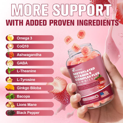 Ultra Methylated Vitamin B Complex Sugar Free Gummies - All B Vitamins + Vitamin C D3 K2 Ashwagandha Magnesium Omega 3 CoQ10 for Women Men - Methyl Vitamin B12 - Maple Wellness Supplements