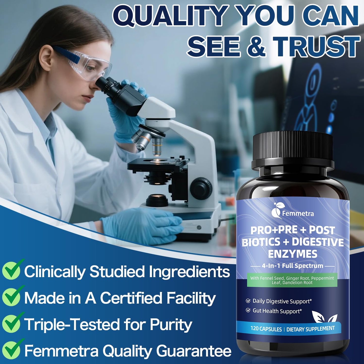 Ultra Probiotics for Women Men 200 Billion CFU - 36 Strains 14 Digestive Enzymes, 4 Anti-Bloat Herbs, 3 Prebiotic Fibers & 4 Postbiotics, Gut, Digestive, Regularity - Maple Wellness Supplements