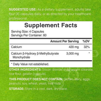 Ultra Strength HMB Supplements 3,000mg Per Serving, 240 Capsules | Third Party Tested | Supports Muscle Growth, Retention - Maple Wellness Supplements