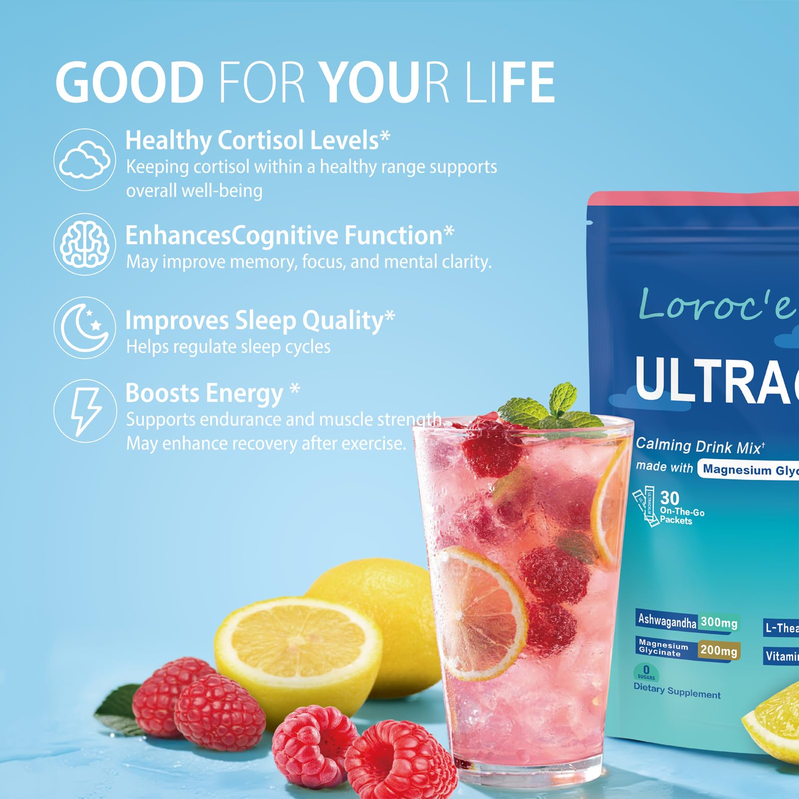 UltraCalm Super Cortisol Drink with Magnesium Glycinate, Ashwagandha, L-Theanine, Vitamin D3, Magnesium Powder for Sleep & Stress Relief - Maple Wellness Supplements