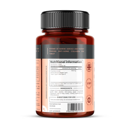 UltraColl Marine Collagen 1000mg x 180 Tablets (6 Months Supply). The only Patented Anti-Aging Collagen Types I, II, III, and VII. - Maple Wellness Supplements