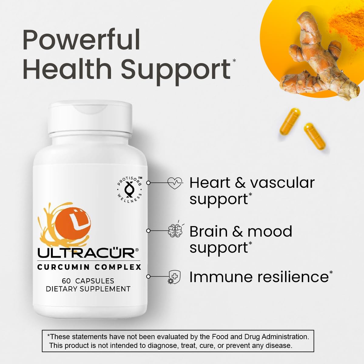 Ultracur Curcumin Complex Supplement - Ultra Bioavailable High Absorption Turmeric Curcumin Supplement for Joint, Muscle & Brain Support - Patented Protisorb for Premium Absorption – 60 Capsules - Maple Wellness Supplements