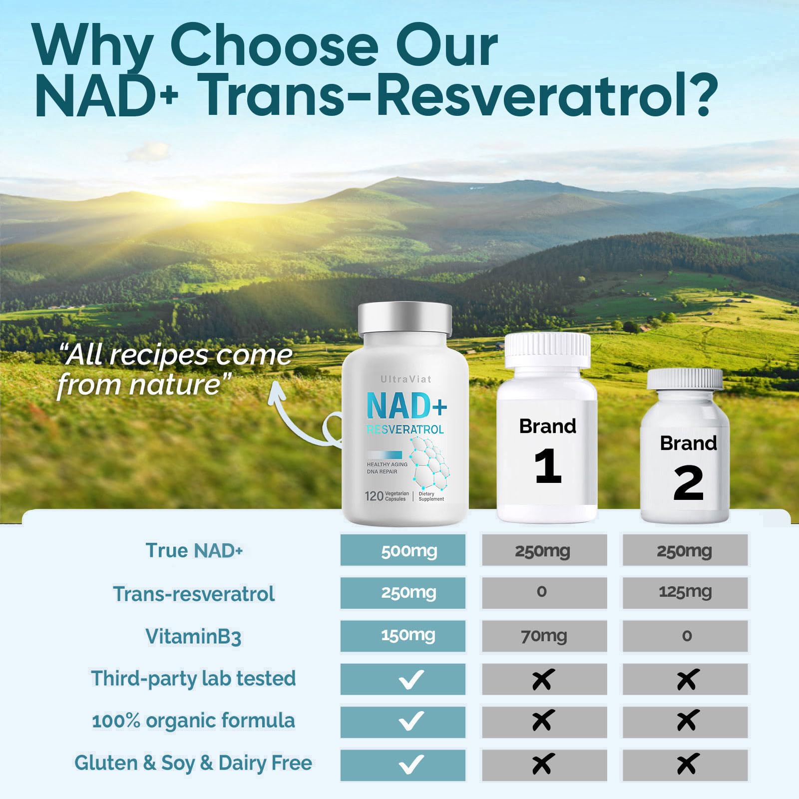 UltraViat NAD+ Supplement 1000mg, Premium NAD+ & Resveratrol Complex for Energy & Anti Aging - 120 Capsules - Maple Wellness Supplements