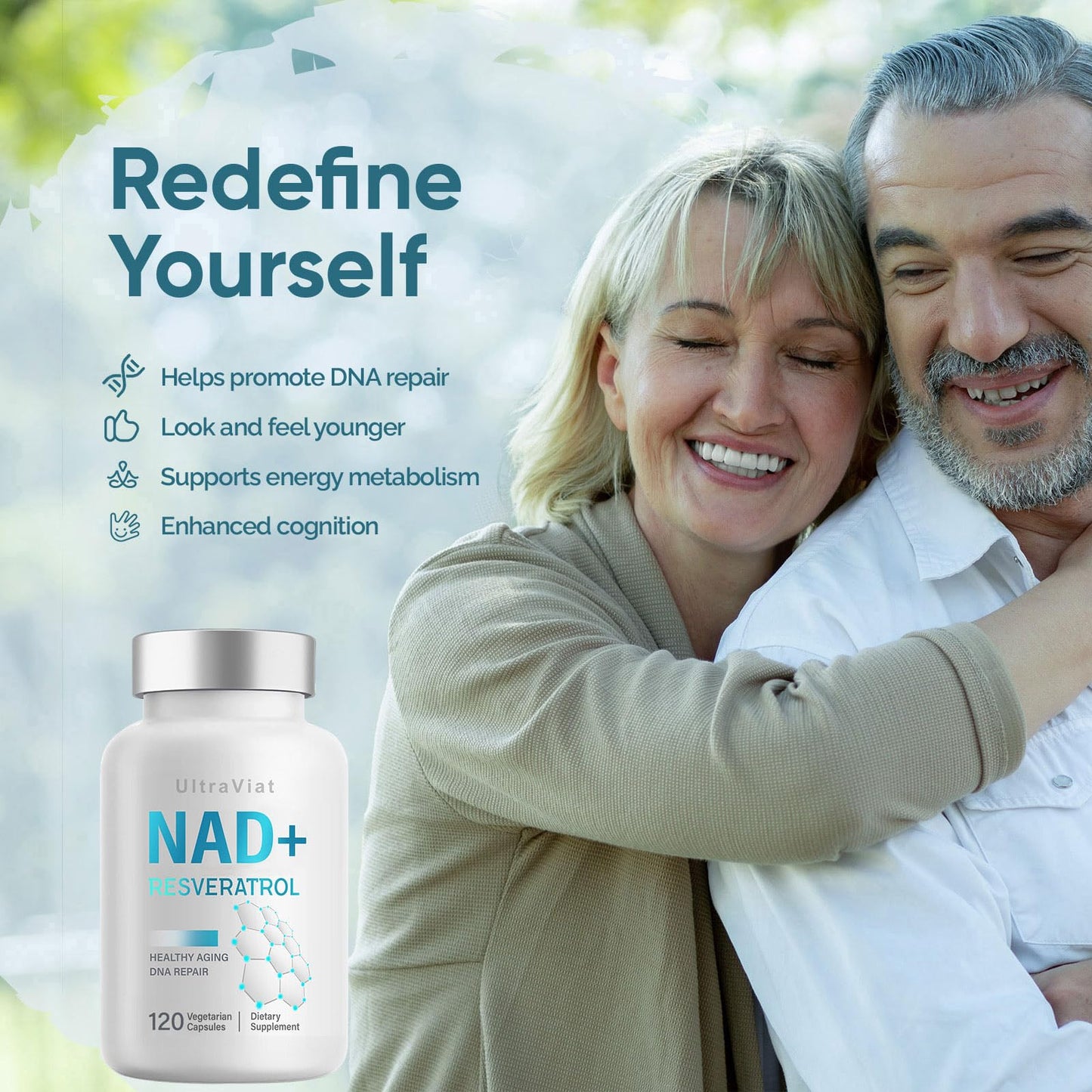 UltraViat NAD+ Supplement 1000mg, Premium NAD+ & Resveratrol Complex for Energy & Anti Aging - 120 Capsules - Maple Wellness Supplements