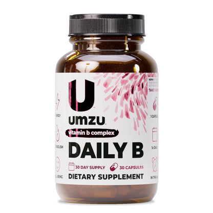 UMZU Daily B, 30 Day Supply – Complete Vitamin B Complex Supplement Blend with B1, B2, B3, B5, B6, B7, B9 & B12 Plus Folic Acid & Biotin – Supports Energy, Focus, Mood, - Maple Wellness Supplements