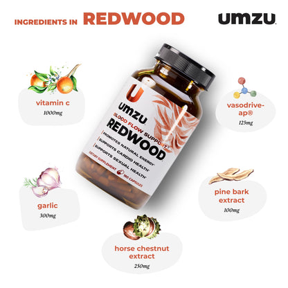 UMZU Redwood Nitric Oxide Booster, (30 Day Supply) – Vitamin C, Garlic & Horse Chestnut – Healthy Circulation & Endurance – Daily Cardiovascular Support Nitric Oxide - Maple Wellness Supplements