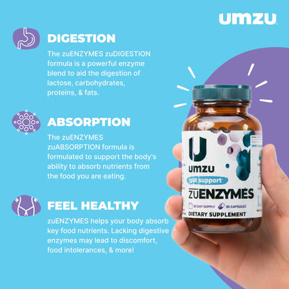 UMZU zuEnzymes Digestive Support Supplement, (30 Day Supply) – 21 Enzyme Blend with Lipase Protease & Amylase – Digestive Enzymes for Gut Health & Probiotic Daily - Maple Wellness Supplements