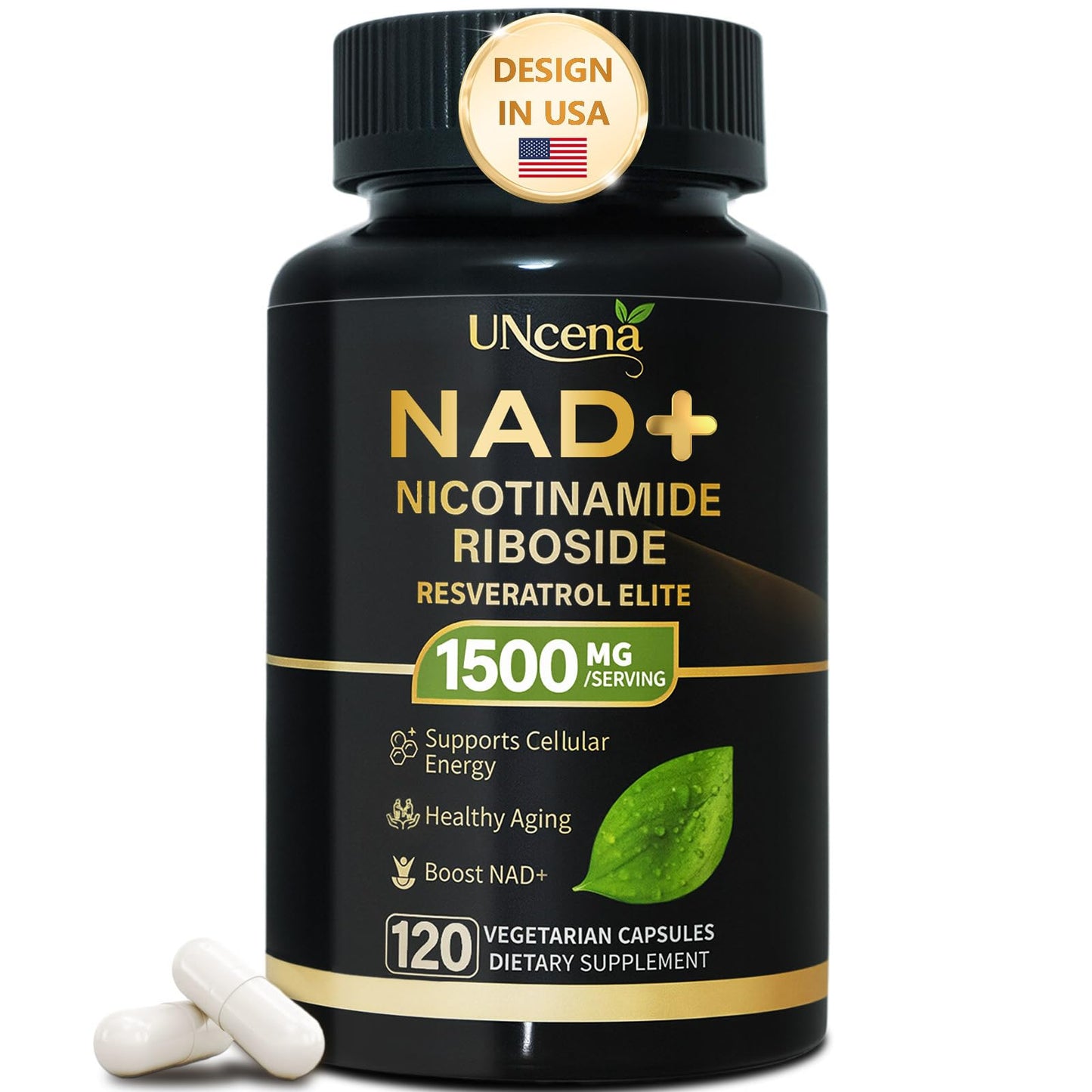 UNcena NAD Supplement 1500mg - Liposomal NAD+ Nicotinamide Riboside with Resveratrol, NAD Plus Boosting - Support Cellular Health, Stamina & Healthy Aging for Women & Men- 120 Capsules - Maple Wellness Supplements