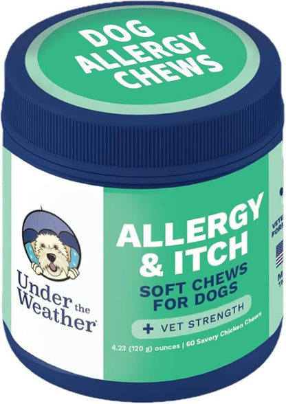Under the Weather Allergy & Itch Pet Allergy Chews for Dogs | Vet Formulated Skin Support for Canines | Soothing Dog Allergies and Itching Relief Supplement | 60 Count - Maple Wellness Supplements