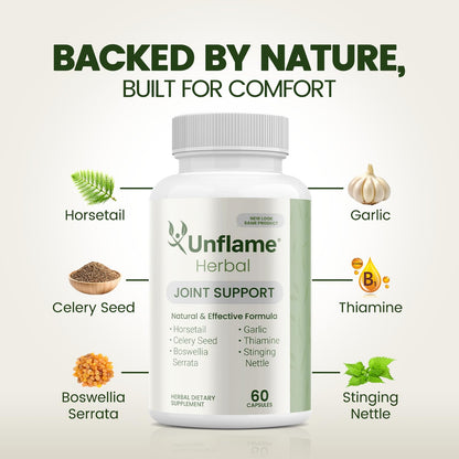 Unflame Herbal Supplement – Botanical Support for Joints, Back, and Muscles – 60 Capsules – Natural Herbal Blend – Dietary Supplement - Maple Wellness Supplements