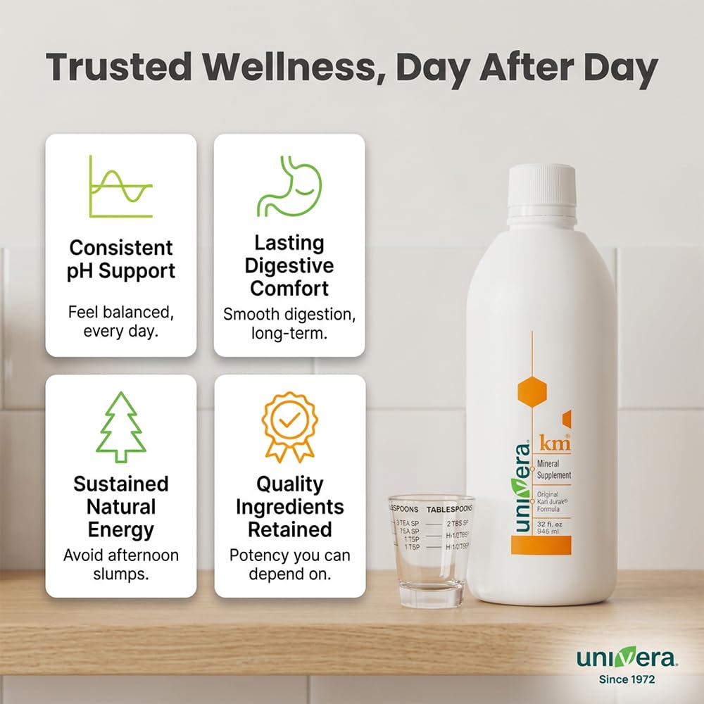 Univera km Liquid Potassium Supplement, pH Balance, Digestion Support, Mineral Supplements with Magnesium, Original Karl Jurak Formula, 32 fl oz (30-Day Supply) - Maple Wellness Supplements