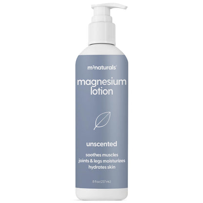 Unscented Magnesium Lotion for Sleep & Leg Cramps, Suitable for Sensitive Skin, Helps with Muscle Relaxation, Soothes Tired Legs & Foot Aches and Supports Restful Nights, 8 fl oz by M3 - Maple Wellness Supplements