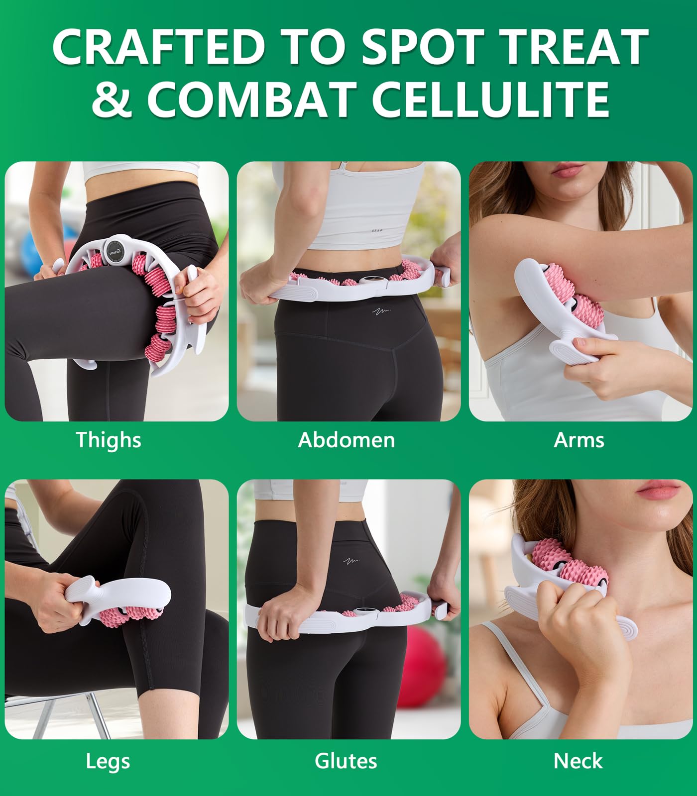 Uoxfill Cellulite massage tool | 360°removable cellulite remover for legs & Lymphatic Drainage Massager | Fascia Blaster for Contoured & Smoother Skin,Tool for Sore Arms, Legs, Stomach & Buttocks Pink - Maple Wellness Supplements