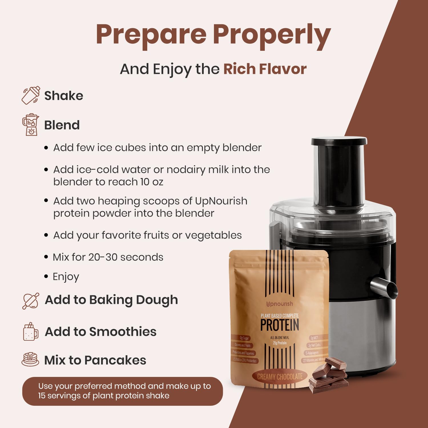 UpNourish Chocolate Vegan Protein Powder 54 Superfoods Powder,1.5 Billion CFU Probiotics 21g Plant Based Protein,No Sugar No Dairy No GMO Dairy Free,Meal Replacement Shake Keto-Friendly Low-Carb Diet,15 Servings - Maple Wellness Supplements