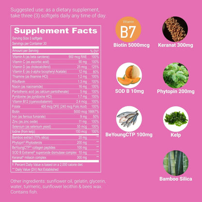 UpNourish Hair Growth Vitamins for Women - Proven Hair Supplement with KERANAT, DHT Blocker PHYTOPIN, Biotin 5000 mcg & SOD, Hair Vitamins for Faster Hair Growth, Hair Loss & Thinning Hair - 90 ct - Maple Wellness Supplements