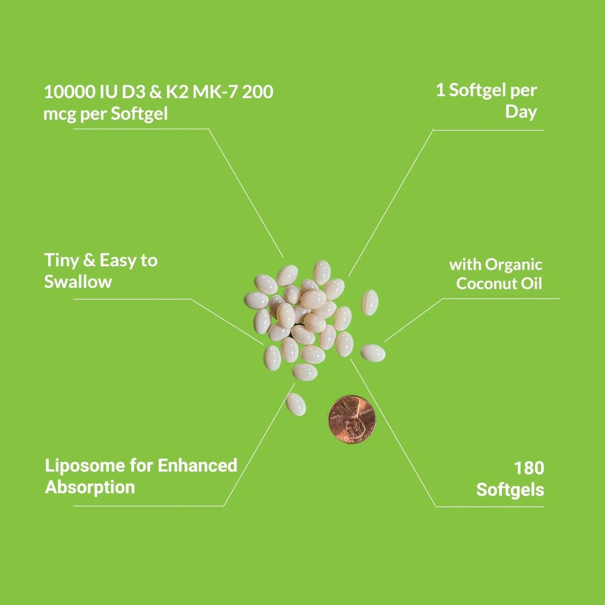 UpNourish Liposomal D3 K2 Vitamin 10000 IU D3 and K2 MK-7 200 mcg - 180 Vitamin D3 k2 (Vitamina D3 con K2) Mini Softgels - Easy to Swallow K2 D3 Vitamin - Maple Wellness Supplements