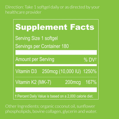 UpNourish Liposomal D3 K2 Vitamin 10000 IU D3 and K2 MK-7 200 mcg - 180 Vitamin D3 k2 (Vitamina D3 con K2) Mini Softgels - Easy to Swallow K2 D3 Vitamin - Maple Wellness Supplements