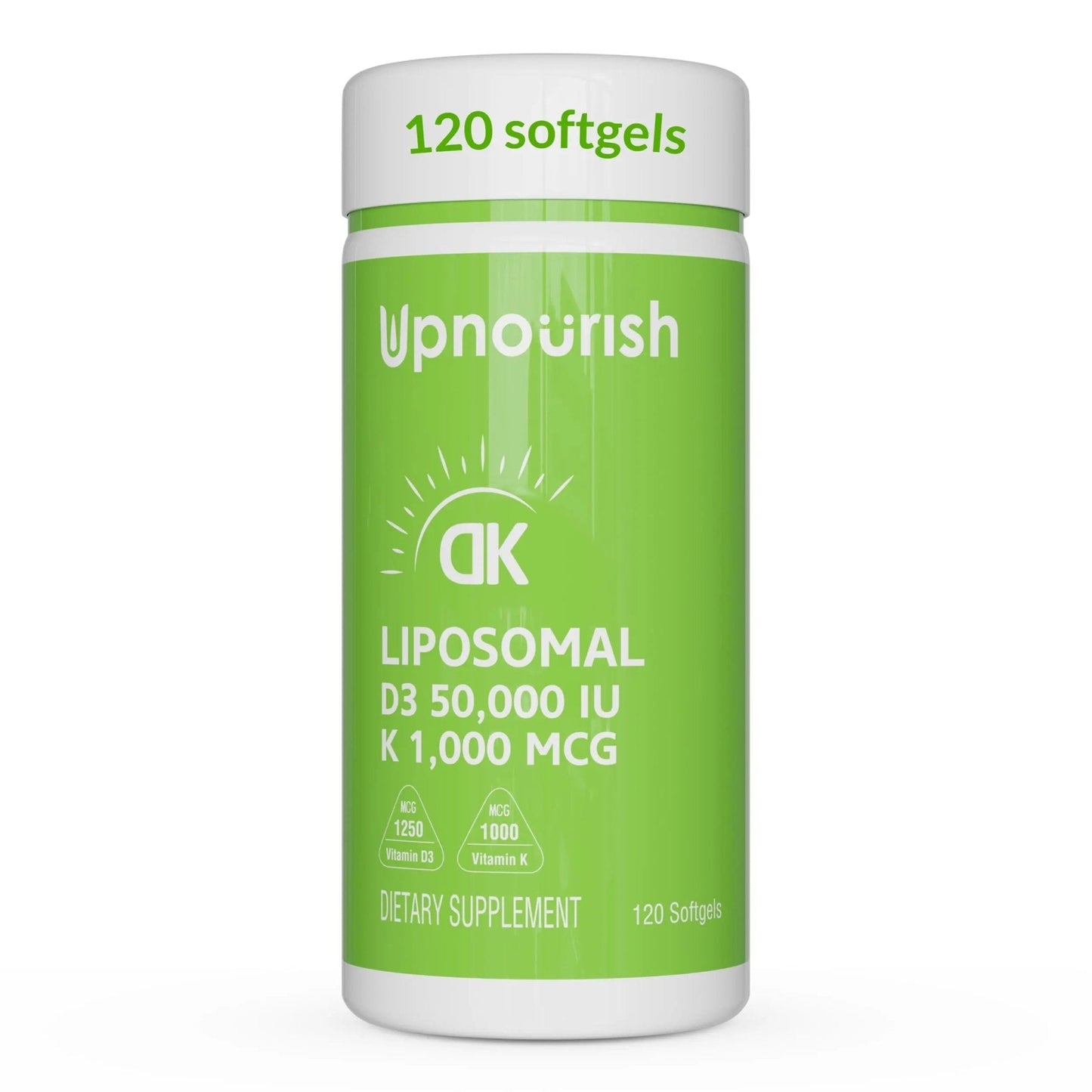 UpNourish Liposomal Vitamin D3 50000 IU (Vitamina D3 de 50000) with 1000 mcg Vitamin K, High Dose Vitamin D3 K2, Vitamin D 50000 IU with K1, K2 MK-4 and MK-7, 120 Mini Softgels - Maple Wellness Supplements