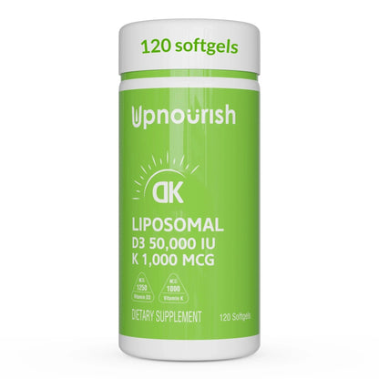 UpNourish Liposomal Vitamin D3 50000 IU (Vitamina D3 de 50000) with 1000 mcg Vitamin K, High Dose Vitamin D3 K2, Vitamin D 50000 IU with K1, K2 MK-4 and MK-7, 120 Mini Softgels - Maple Wellness Supplements