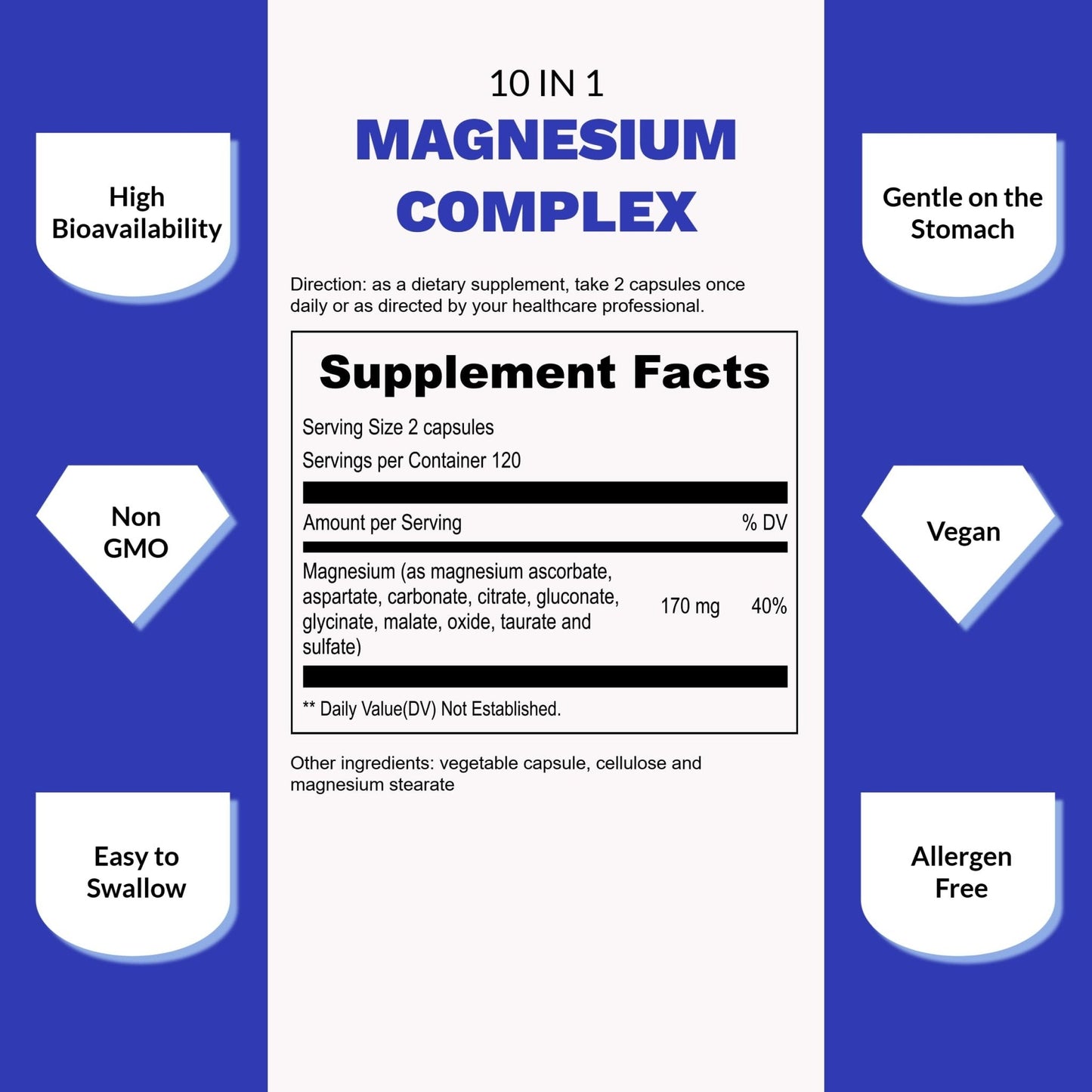 UpNourish Magnesium Supplement - 10 in 1 Magnesium Complex - Full Spectrum Magnesium Mineral Supplements with Glycinate, Citrate, Taurate, Malate, Carbonate, Oxide and More, 240 Vegan Capsules - Maple Wellness Supplements