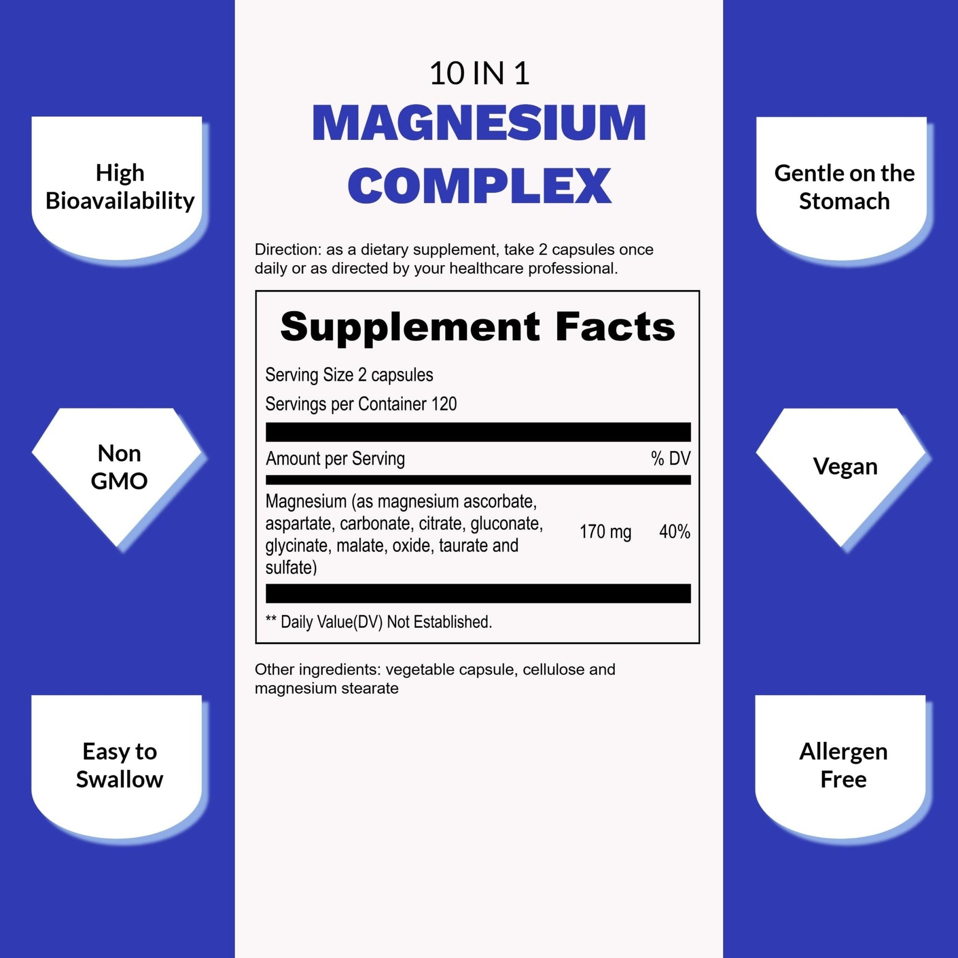 UpNourish Magnesium Supplement - 10 in 1 Magnesium Complex - Full Spectrum Magnesium Mineral Supplements with Glycinate, Citrate, Taurate, Malate, Carbonate, Oxide and More, 240 Vegan Capsules - Maple Wellness Supplements