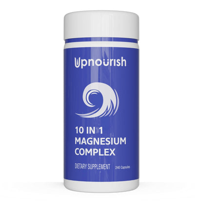 UpNourish Magnesium Supplement - 10 in 1 Magnesium Complex - Full Spectrum Magnesium Mineral Supplements with Glycinate, Citrate, Taurate, Malate, Carbonate, Oxide and More, 240 Vegan Capsules - Maple Wellness Supplements