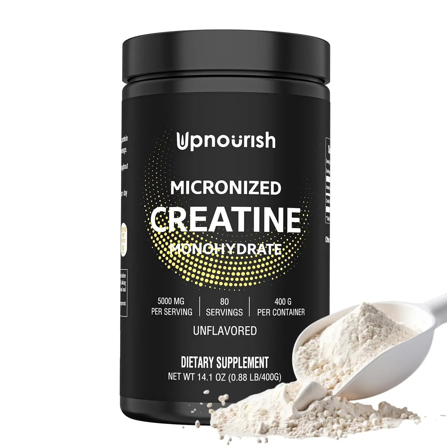 UpNourish Micronized Creatine Monohydrate Powder 400 G - Unflavored Vegan for Pre Workout, Muscle Building Pure Women and Men Instantized Supplement, 80 Servings 14.1096 Ounce - Maple Wellness Supplements