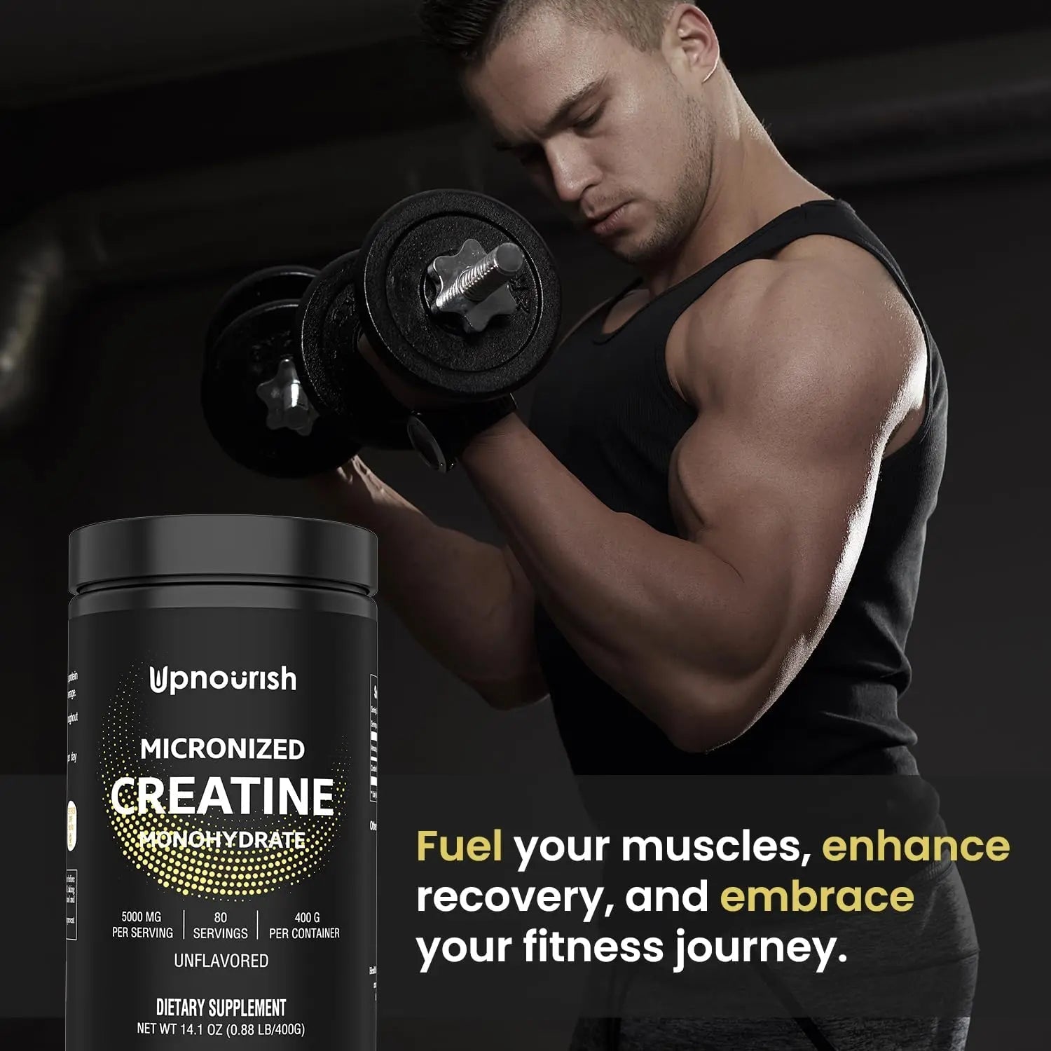 UpNourish Micronized Creatine Monohydrate Powder 400 G - Unflavored Vegan for Pre Workout, Muscle Building Pure Women and Men Instantized Supplement, 80 Servings 14.1096 Ounce - Maple Wellness Supplements